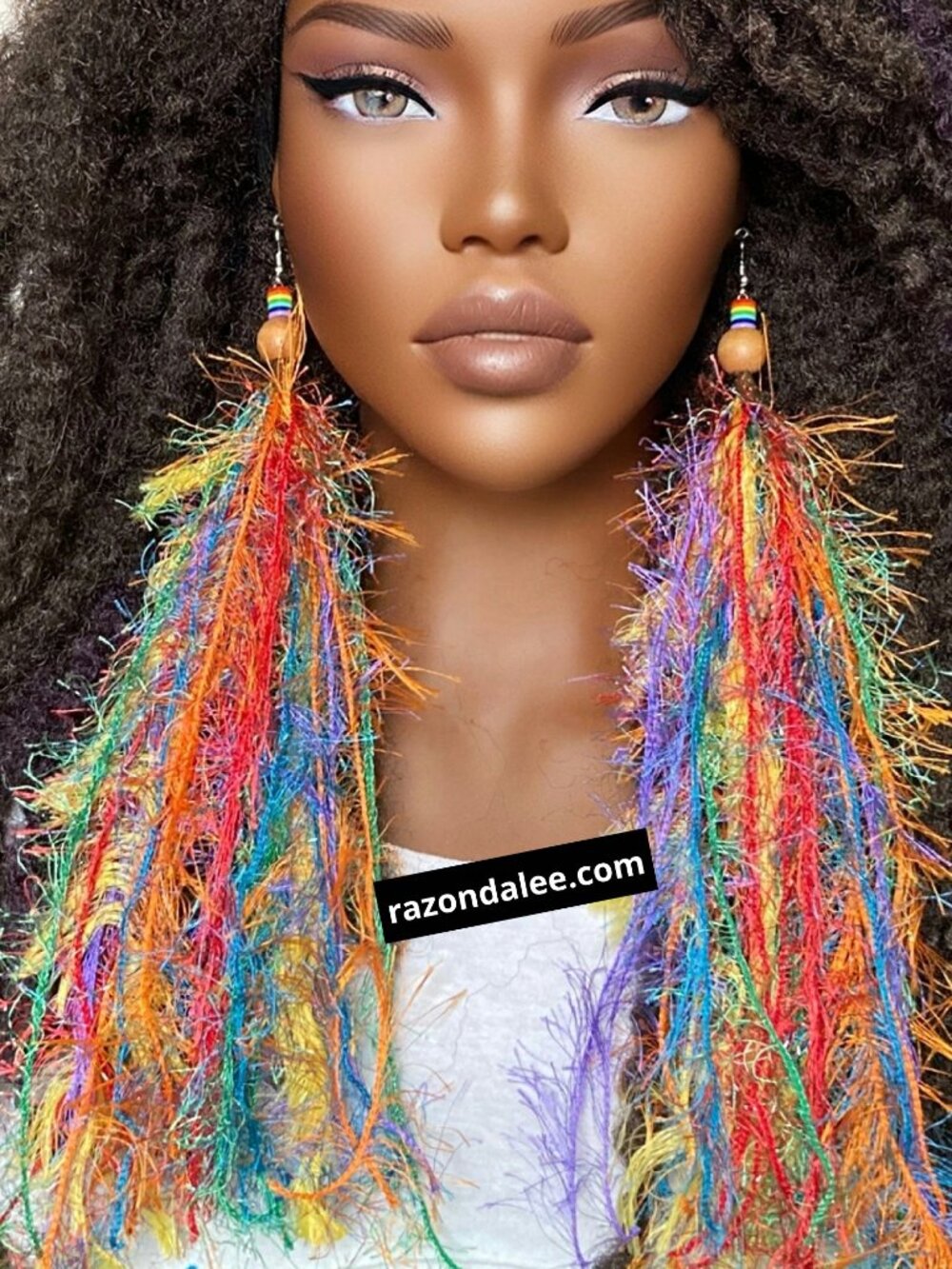 Elongated Tassel Earrings Rainbow by Razonda Lee
